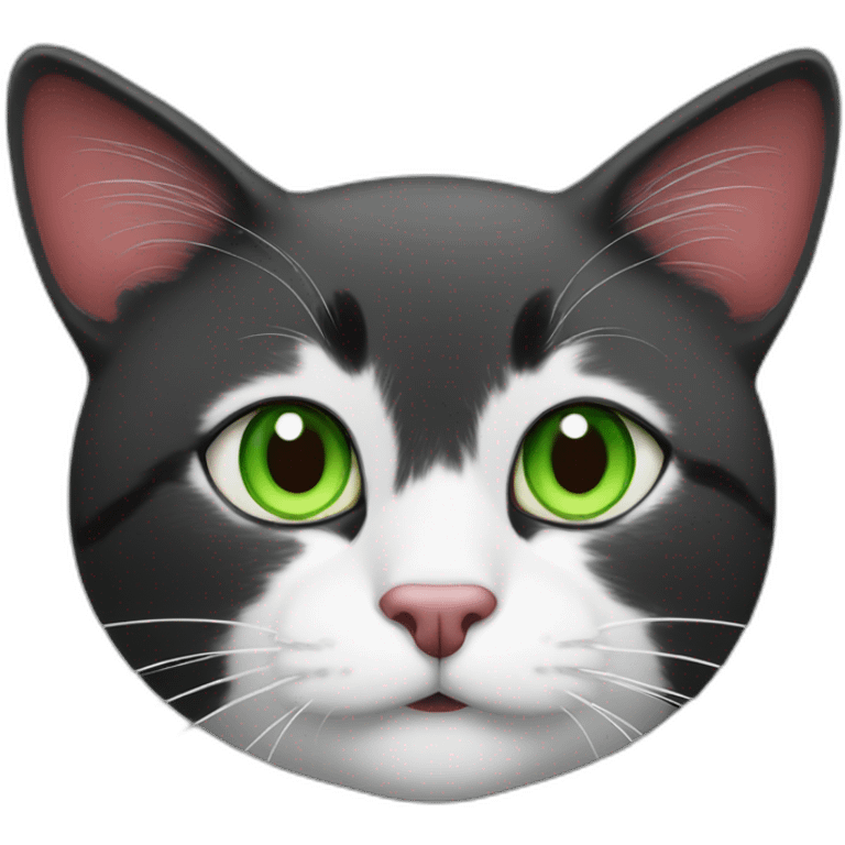 black and white-red cat with green eyes emoji