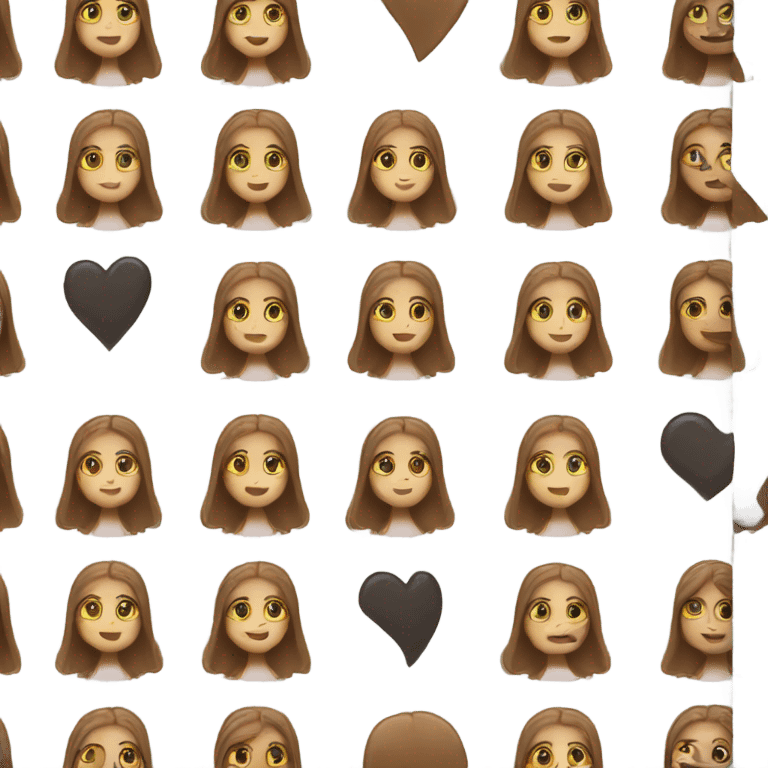 A white girl with long brown straight hair holding a heart  emoji