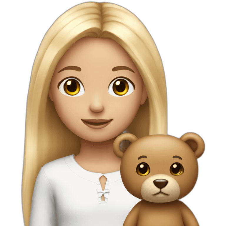 Blonde lang hair white 7 year old girl with teddy emoji