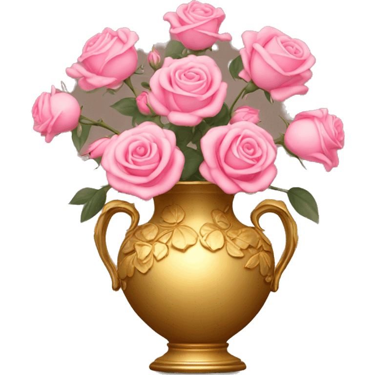 Golden vase with floral pattern and pink roses  emoji