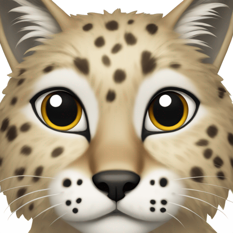 highland lynx cat with white fur and black spots emoji