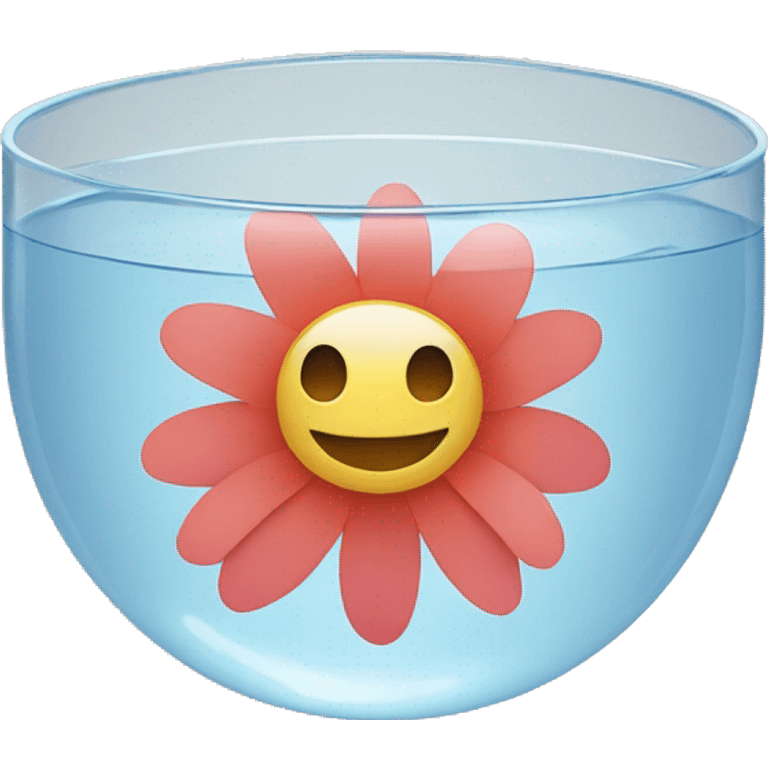 A small flower floating in a clear bowl of water. emoji