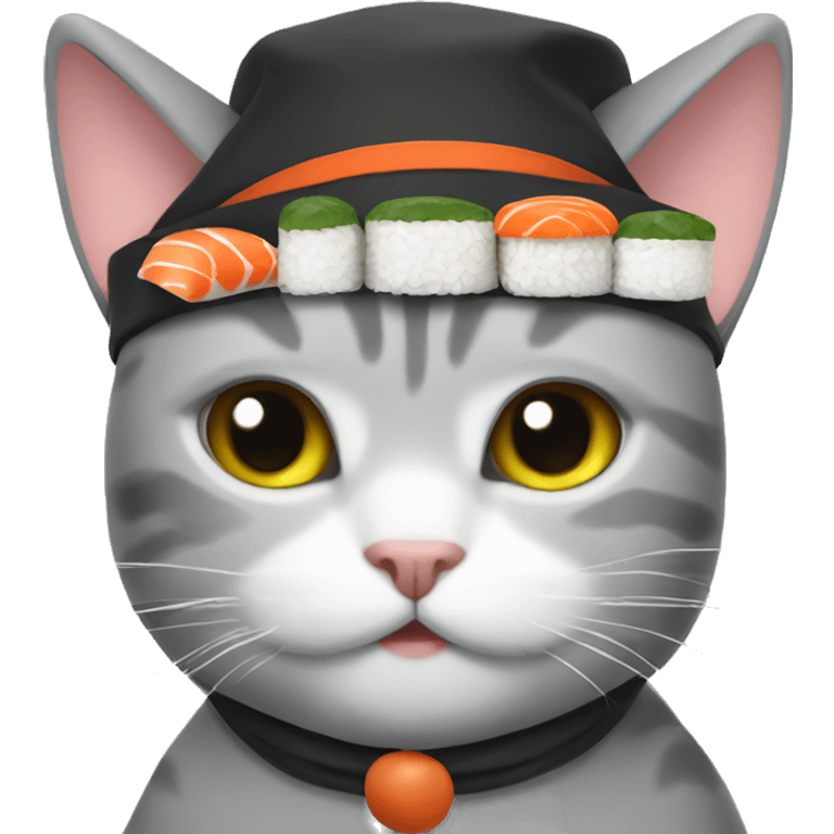 Grey Cat with sushi hat emoji