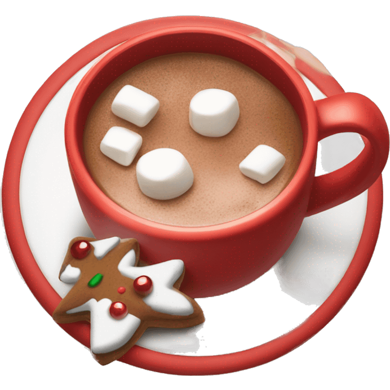 christmas red colour cup with hot chocolate and marshmallows with more Christmas details  emoji