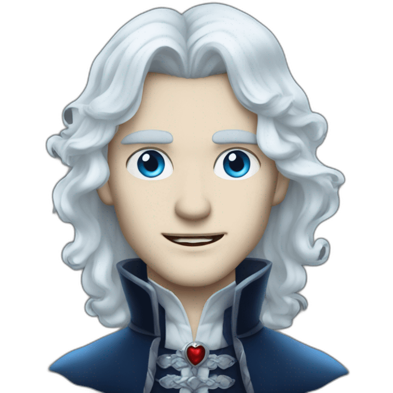 pale handsome vampire prince with long wavy white hair and light blue eyes emoji