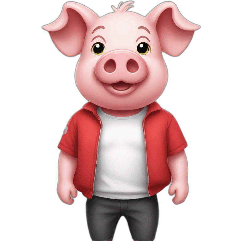 pig with red soccer tshirt standing emoji