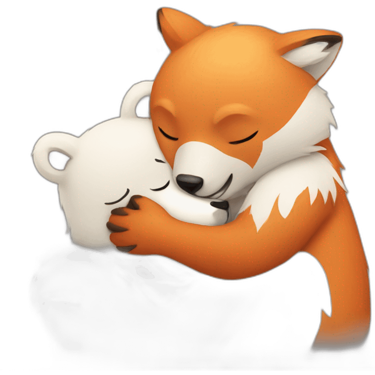 white bear hugs red fox emoji