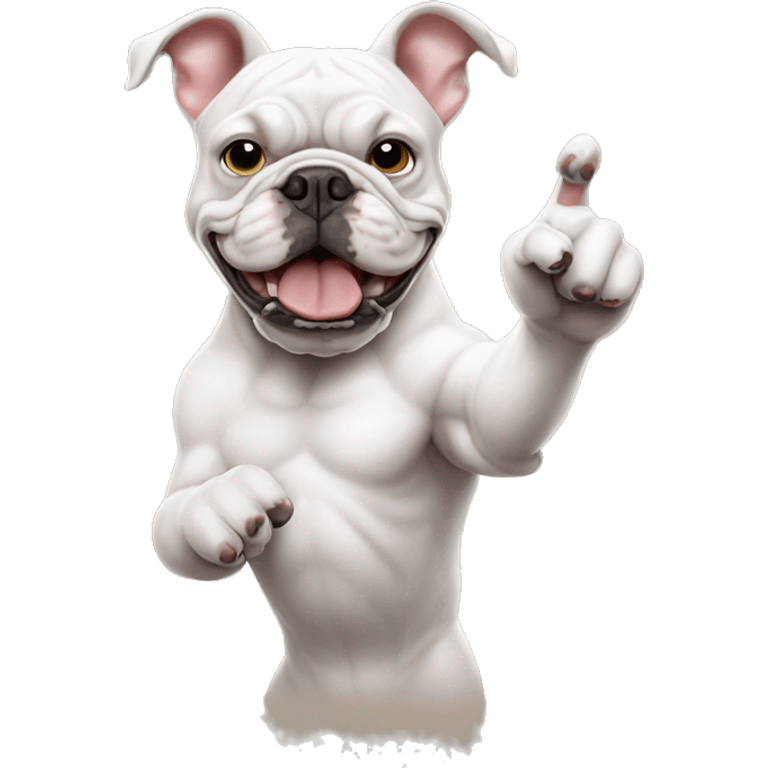 White bulldog with hang loose hand  emoji