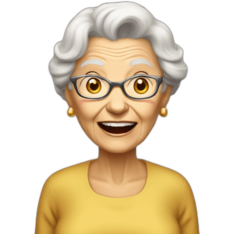 elderly woman speaking loudly golden shirt emoji