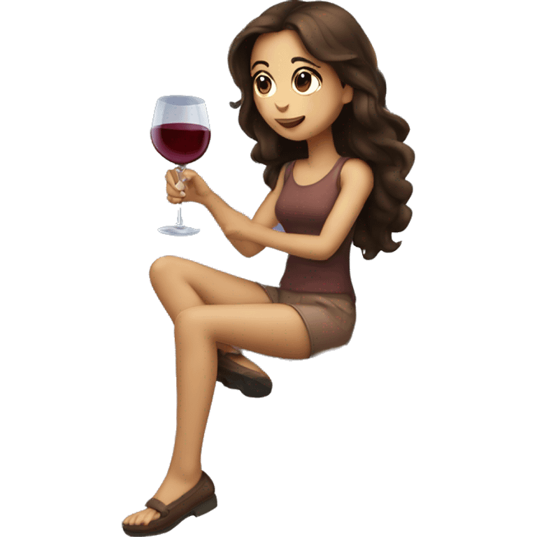 Brunette Girl drinking wine sitting on a cloud emoji