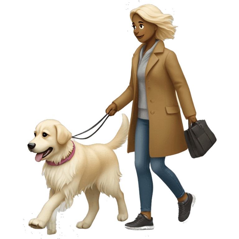 Woman walking a white golden retriever emoji