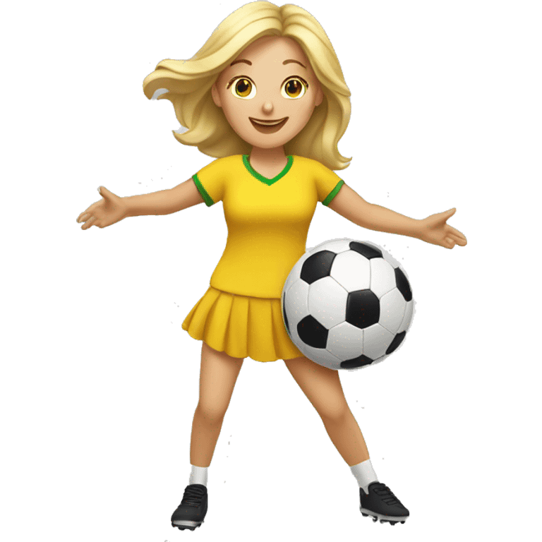 blond woman spinning a soccer ball on her hands emoji