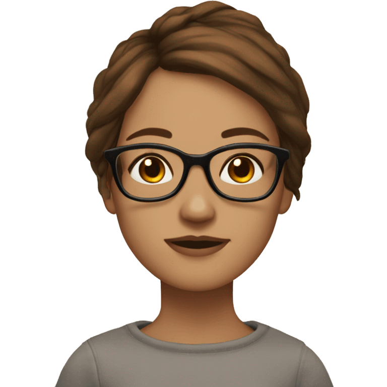 girl layered medium length brown hair short thin brown eyes with glasses and hoops emoji