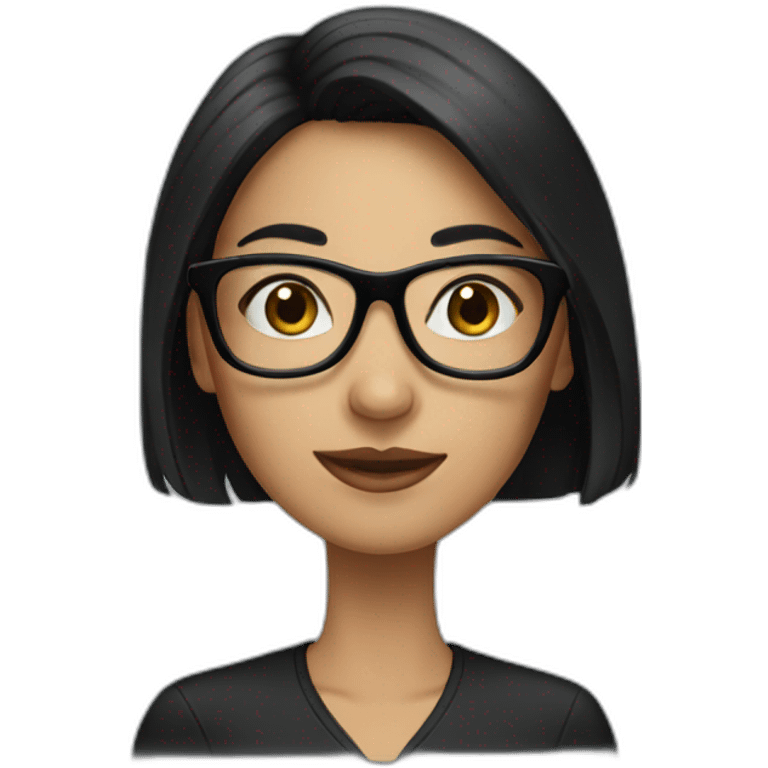 A girl with black hair and black glasses. emoji