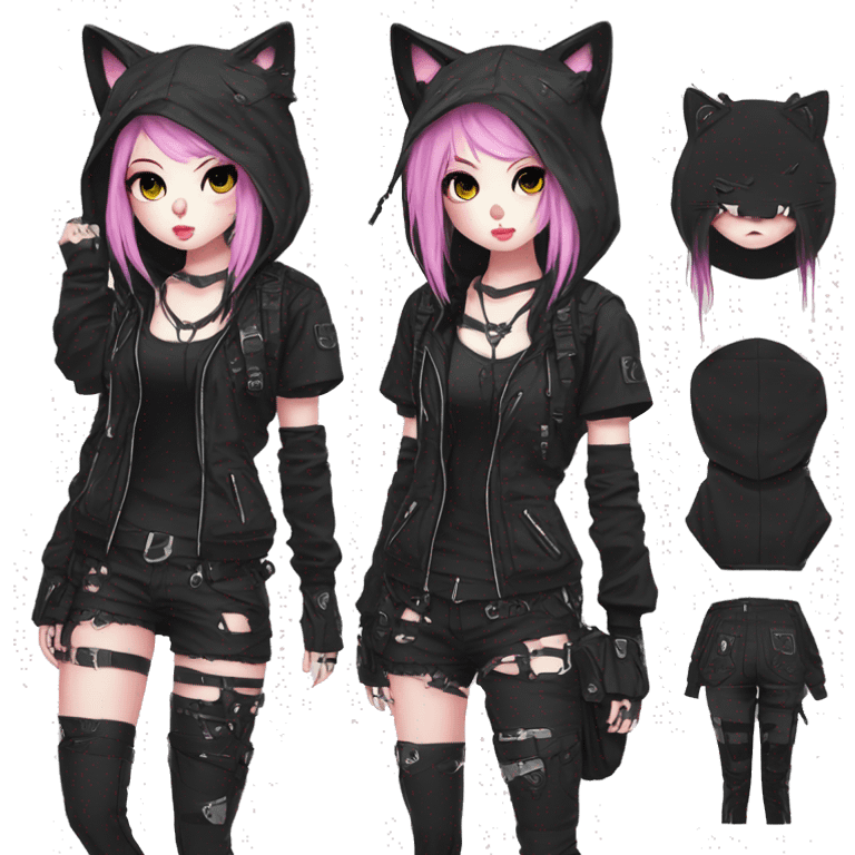 Edgy Kawaii Cute Cool Cartoon Anime Punk Techwear Gothic Catgirl emoji