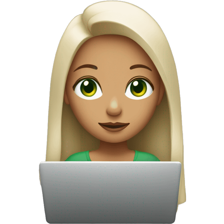 girl with green eyes looking at laptop emoji