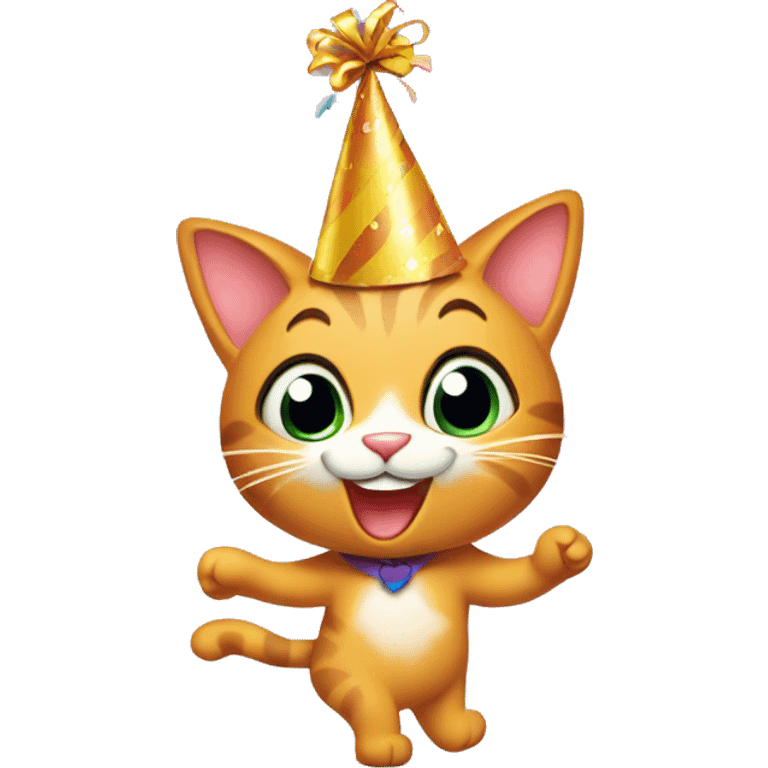 happy cat dancing birthday hat emoji