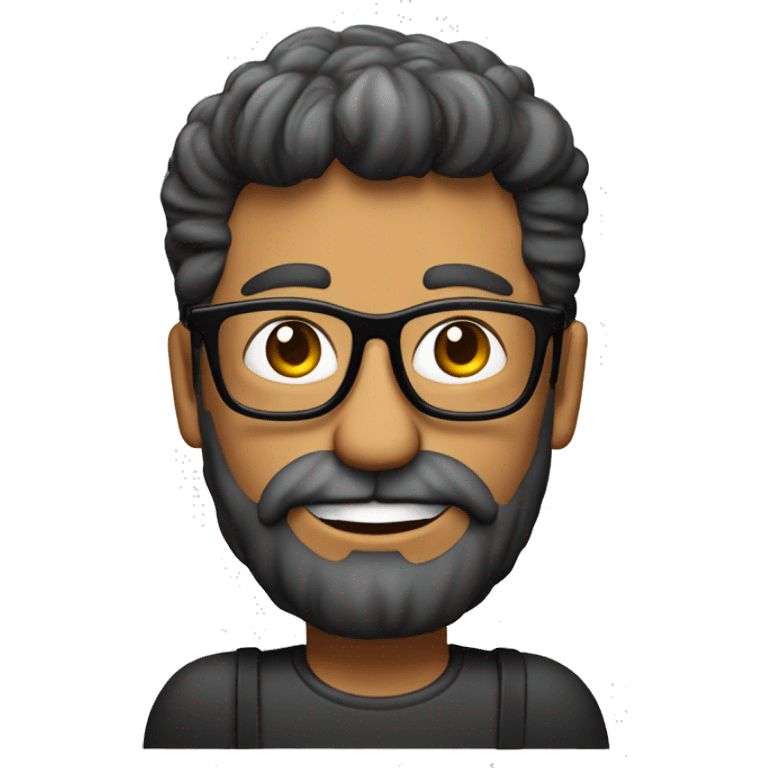 chico de 50 años calvo, con gafas de pasta negra, barba blanca con perilla emoji