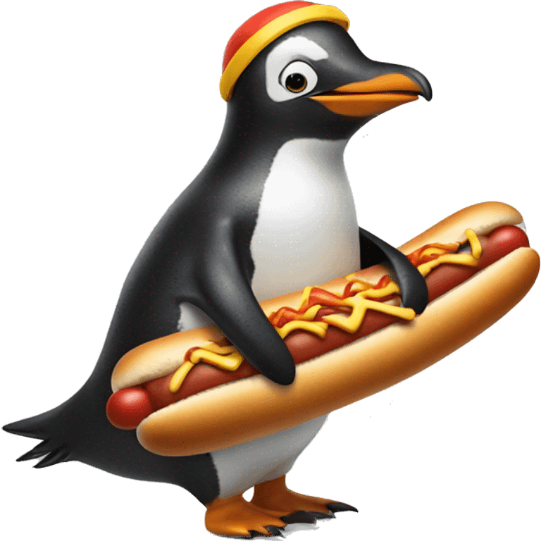 penguin riding a hotdog emoji