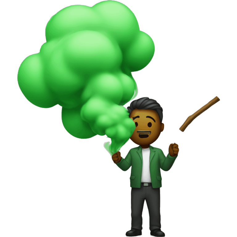 Green smoke coming out of stick with guy holding it  emoji