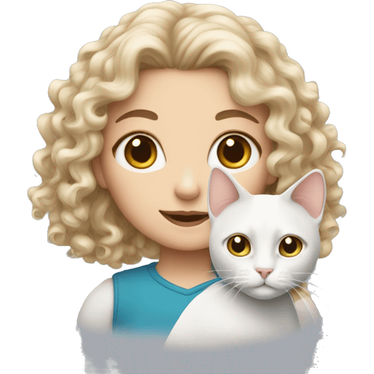 Curly white girl with cat  emoji