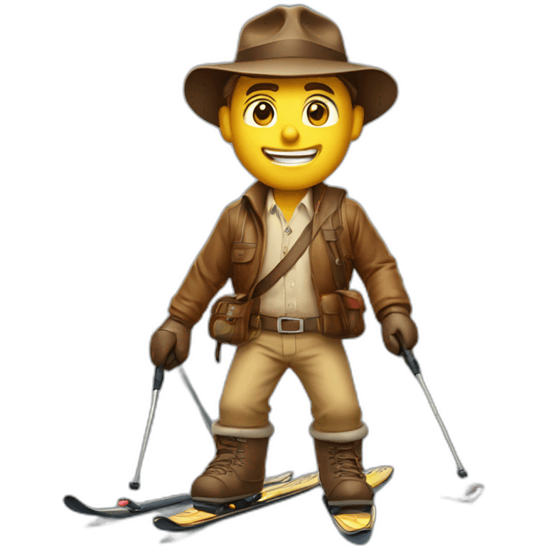 Indiana Jones qui fait du ski alpin avec skis au pied emoji