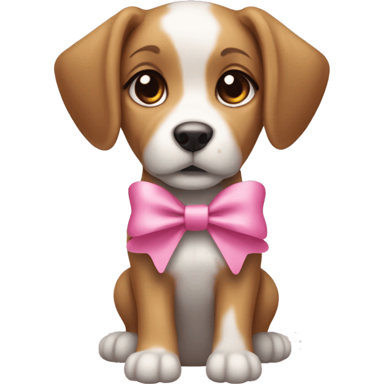 Light brown and white puppy with pink bow emoji