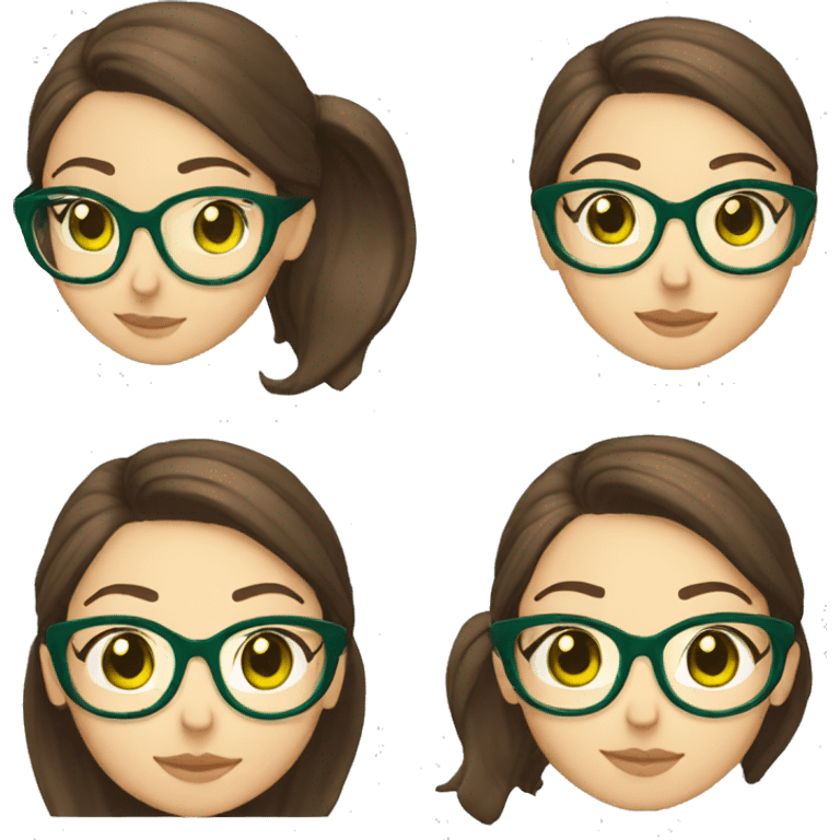 teacher brunette ponytail green eyes glasses emoji