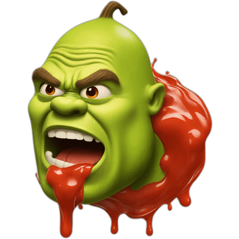 Angry Shrek with red sauce pouring from mouth emoji