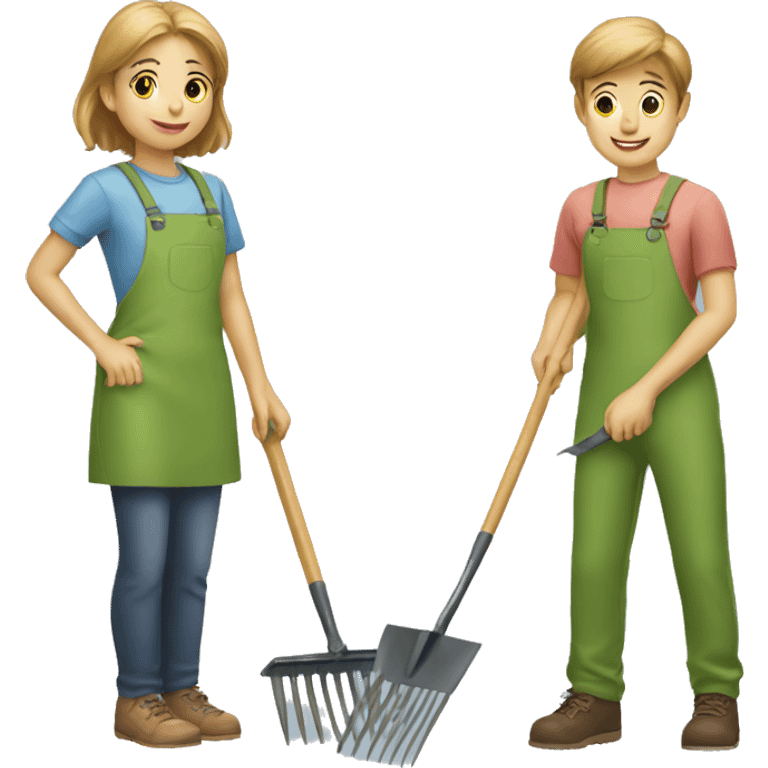 Boy and girl pulling a garden rake emoji