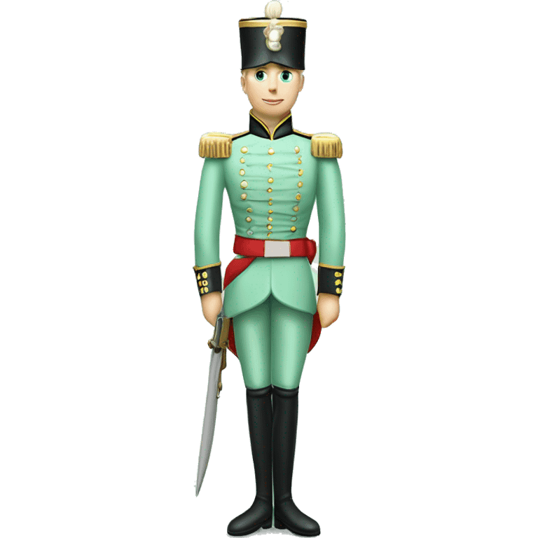 Realistic full length body Caucasian coquette pastel mint green female nutcracker soldier with mint hair. emoji