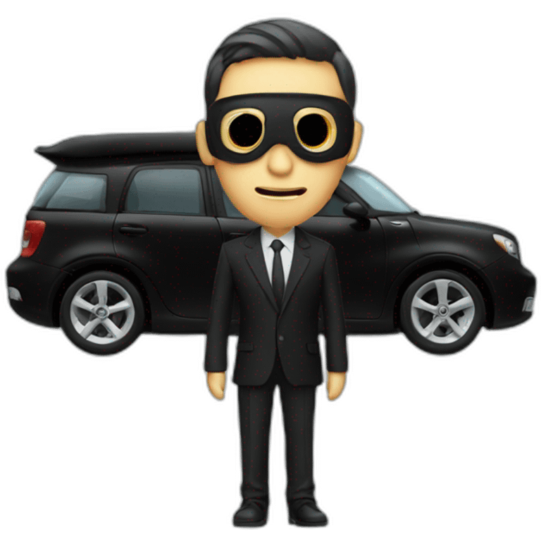 nano car with a male wearing black dress with black mask emoji