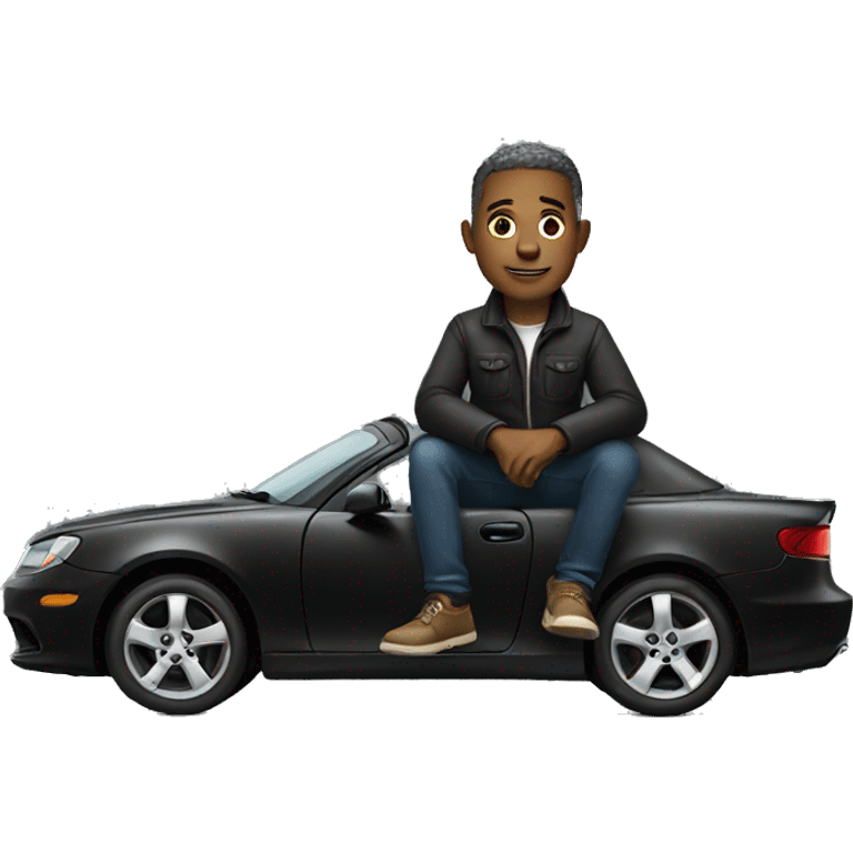 A man who has sitting on a black car emoji