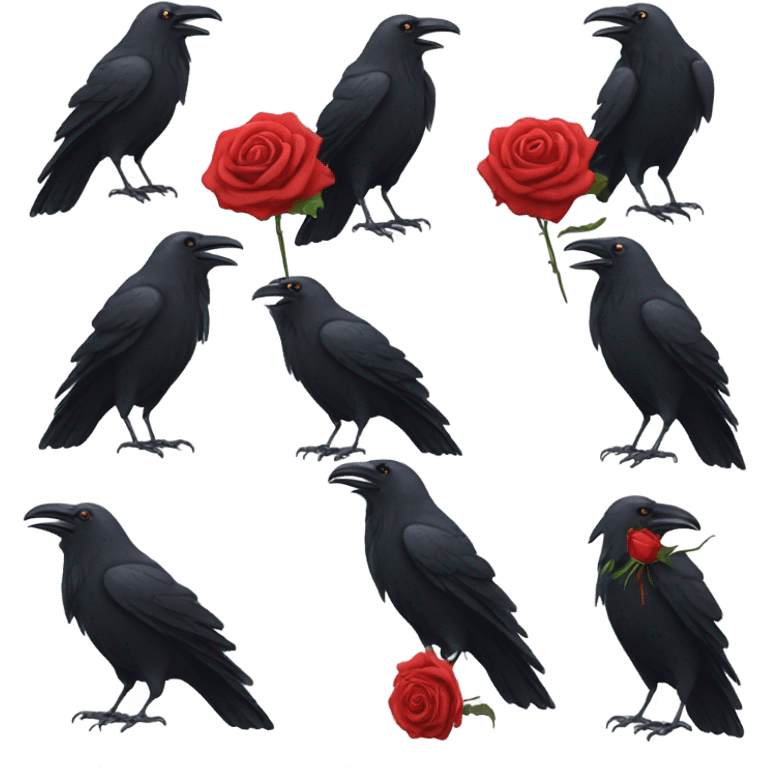 Crow holding a rose in its beak emoji