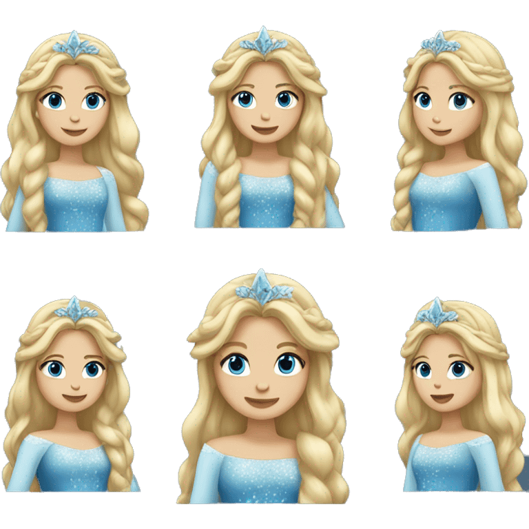 snow princess long blonde hair wearing an ice crown and a blue gown emoji