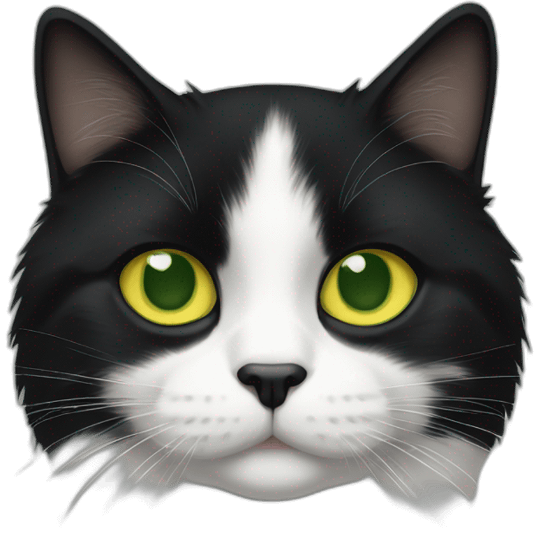 black and white cat and green-yellow eyes emoji