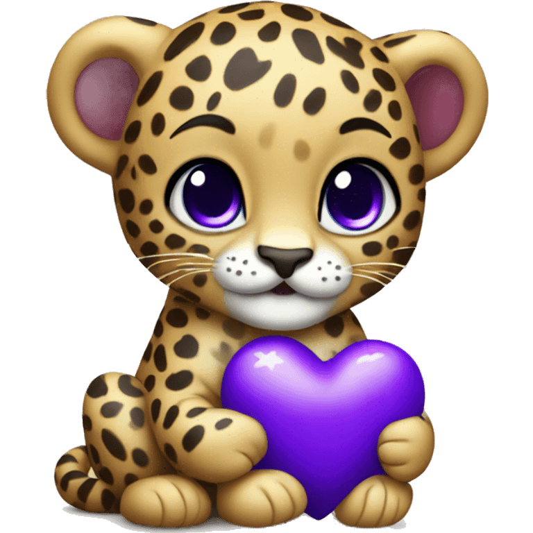 Baby leopard holding a purple heart  emoji