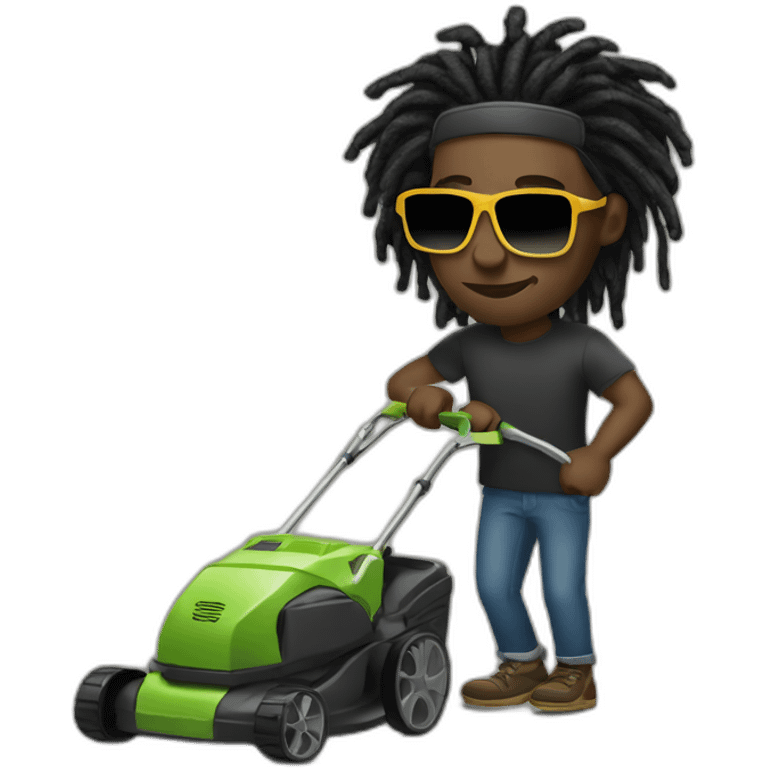 Black man with dreads and sunglasses mowing emoji