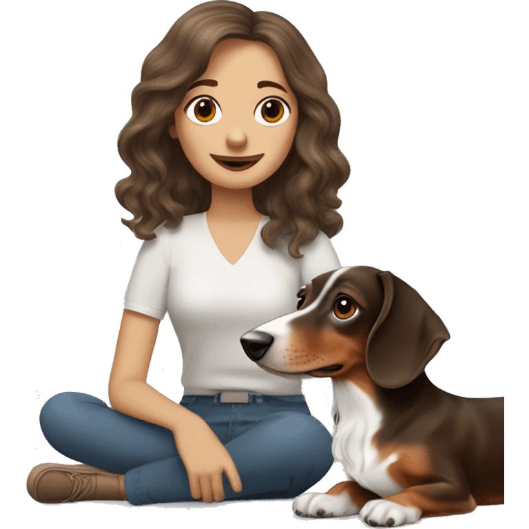 Tri Merle long haired Dachshund with brown haired woman  emoji