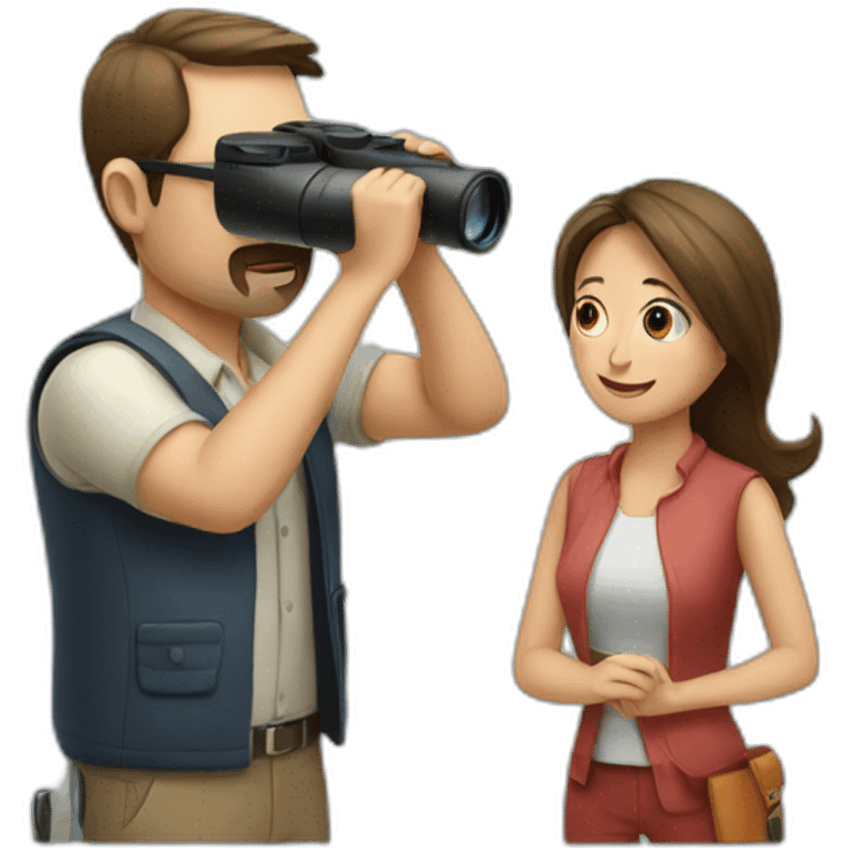 man watching wife with binoculars emoji