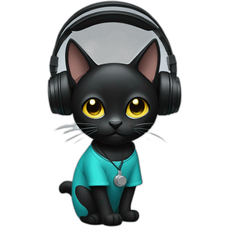 black cat with headphones emoji