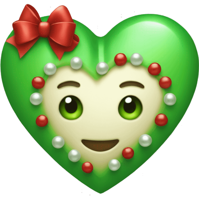 Green heart with pearls and red bow emoji