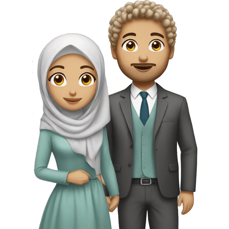 Woman hijab with white husband curly hair emoji