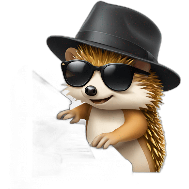 Hedgehog wearing a fedora and black sunglasses, playing piano emoji