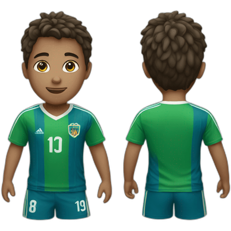 a boy wearing a blue and green football/soccer shirt emoji