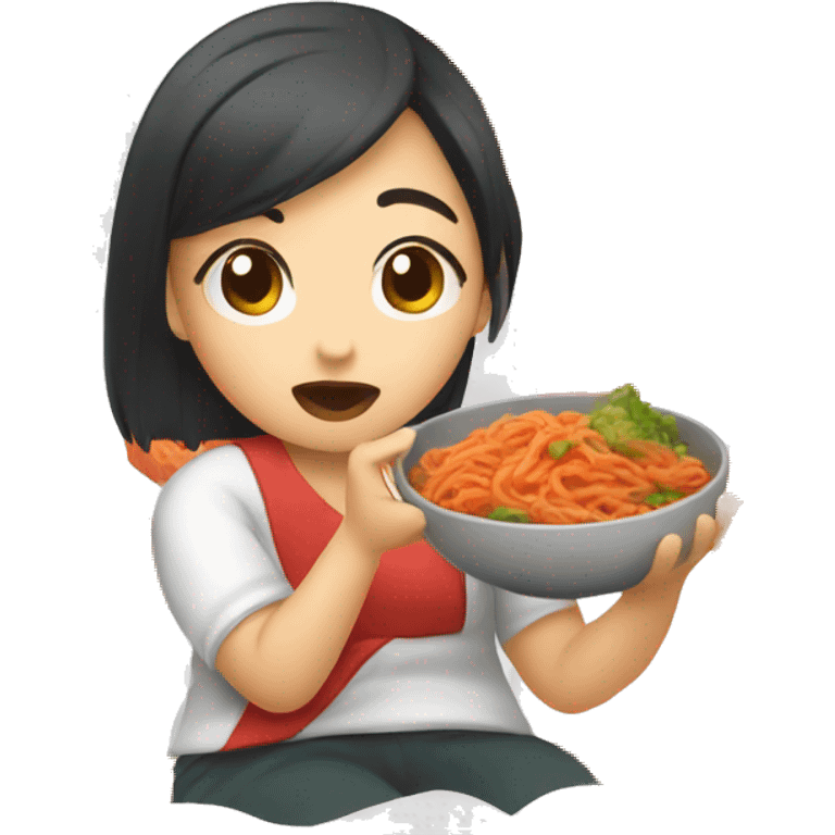 Asian girl eating kimchi emoji