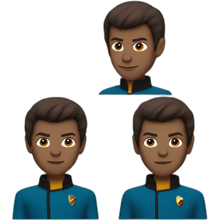 Sri Lankan Spock from Star Trek, chocolate brown skin, short spiky hair, pointy ears, blue jacket emoji