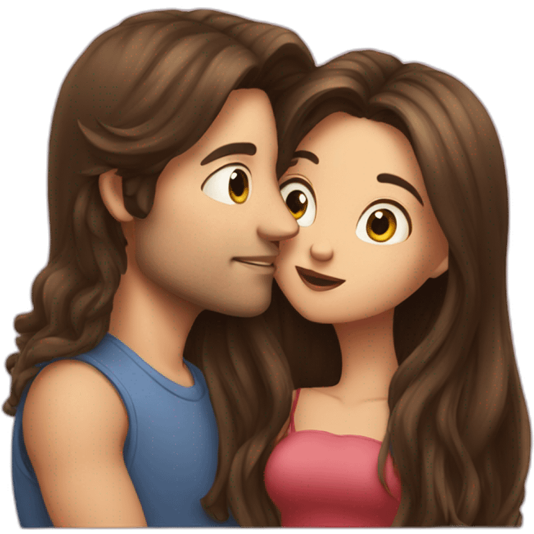 a guy with long hair and a brunette girl kissing emoji