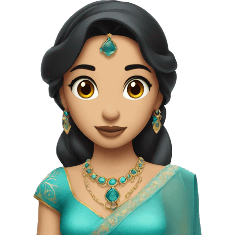 Pakistani girl, dark straight hair, mole on right side of lip, looks like princess jasmine emoji