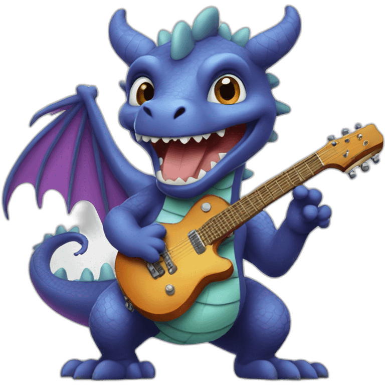 cute cartoon dragon playing guitar emoji